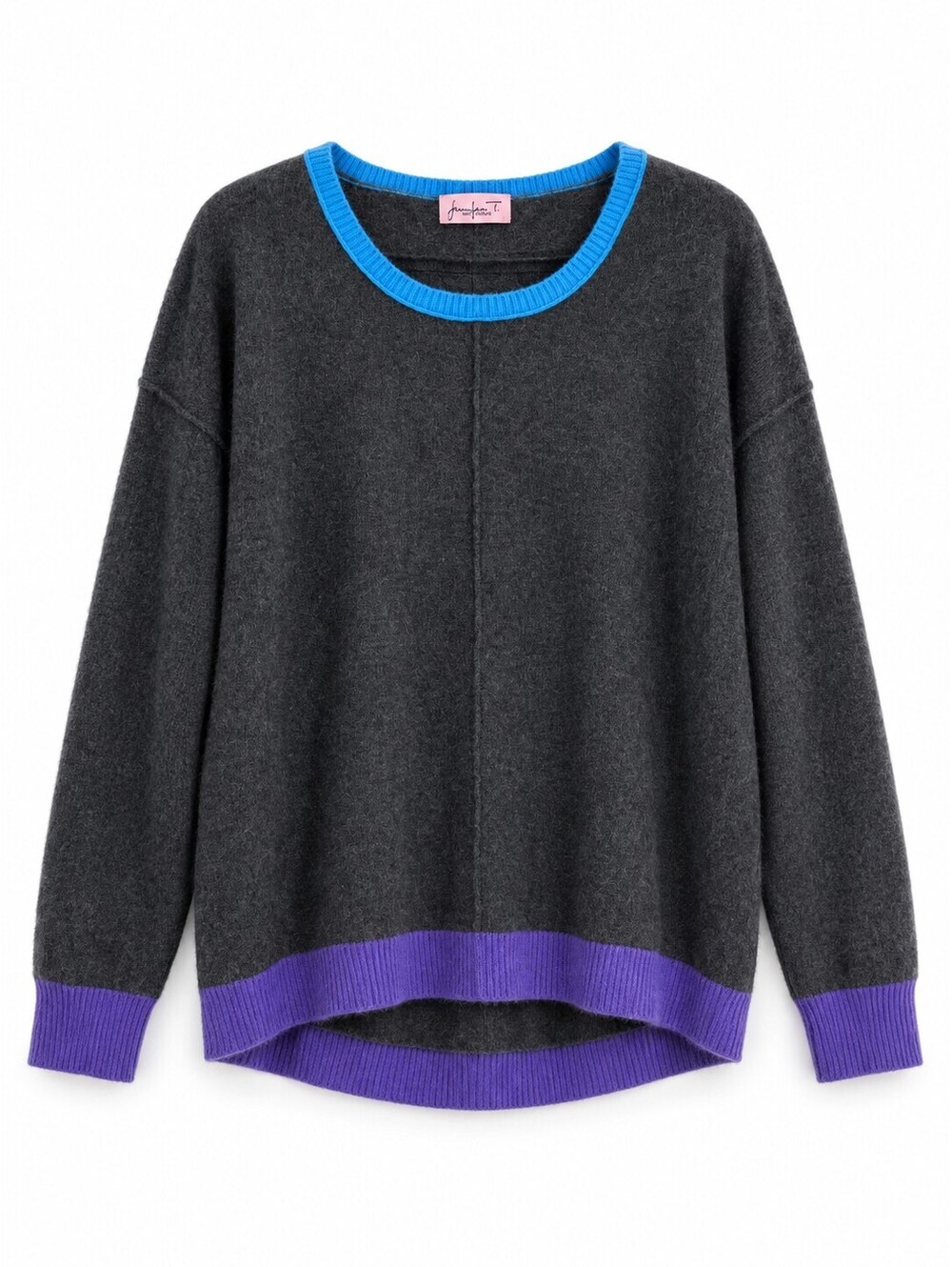 Jennifer T Women’s L 100% Cashmere Colorblock Oversized Sweater Gray Purple